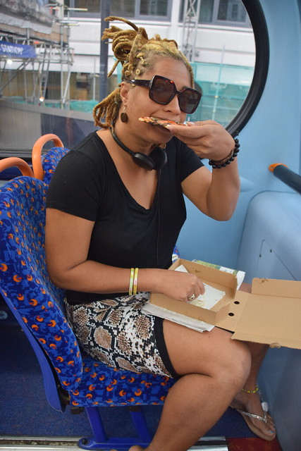 DSC_2172 London Bus #205 Whitechapel Alesha Jamaican Model Eating Pizza