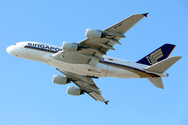 Singapore Airlines A380-800 9V-SKY departing HKG/VHHH