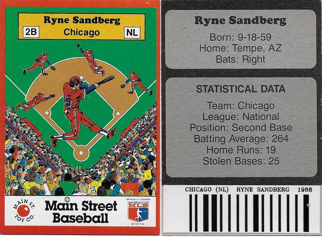 1989 Main Street Baseball with Bar Code - Sandberg, Ryne