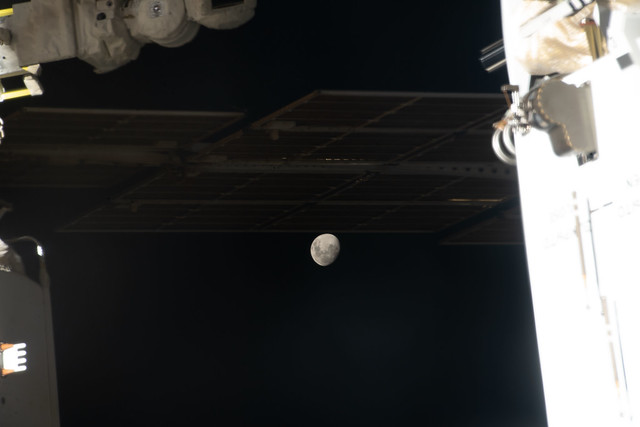 The Moon during a lunar eclipse pictured from the space station