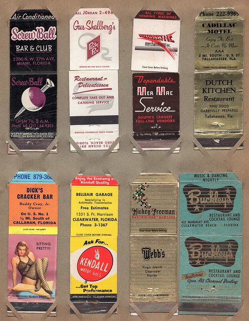 USA vintage advertising matchbooks circa 1956 from retro-style Florida - 