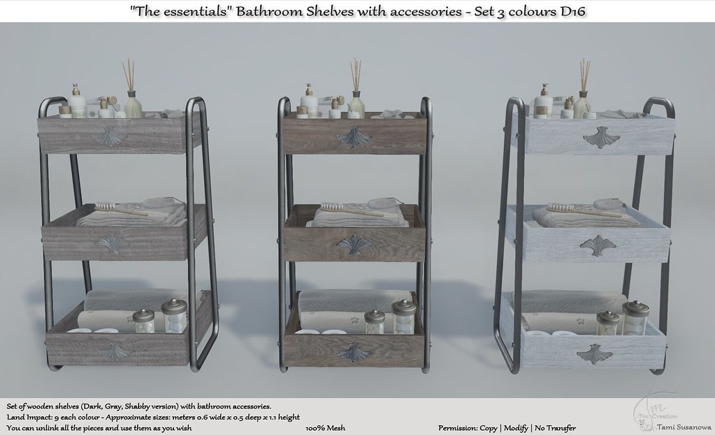 .:Tm:.Creation "The essentials" Bathroom Shelves with accessories – Set 3 colours D16