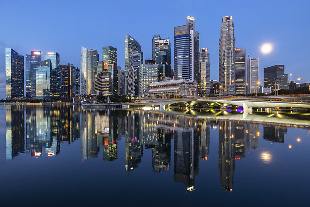Captivating Blue Hour Reflections in Singapore Marina Bay