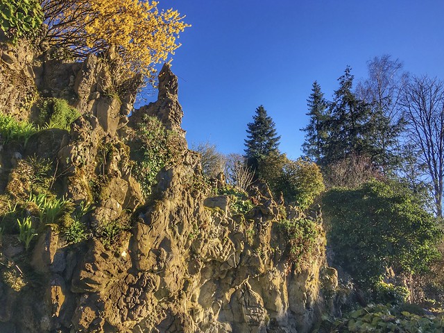 Iconic rocky landscape in a small park in Dolhain (Limbourg - Belgium) on a sunny day