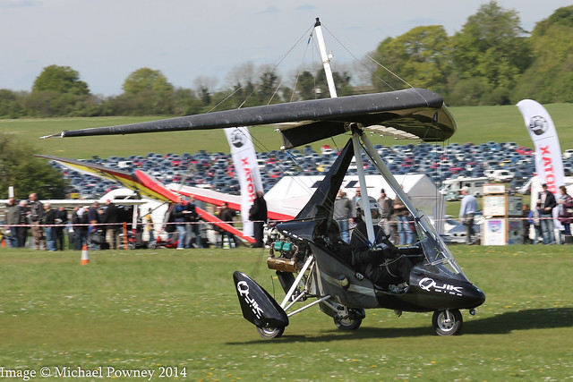 G-CDRG - 2005 build P & M Aviation Pegasus Quik, arriving at Popham during the 2014 Microlight Trade Fair