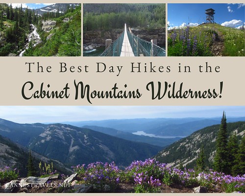 Some of my favorite hikes in the Cabinet Mountains Wilderness in Montana!  Clockwise from upper left: Leigh Falls, Kootenai Swinging Bridge, Berray Mountain Lookout, and St. Paul Peak