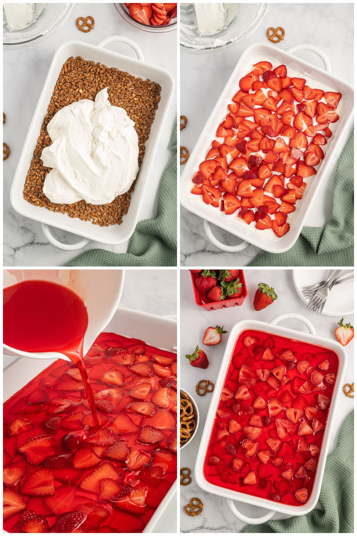 How to make the layers of strawberry pretzel jello dessert