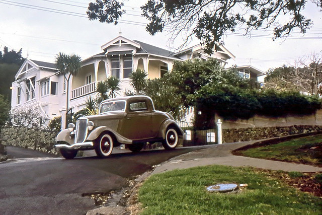1934 Ford V8 Three Window Coupe and Old House