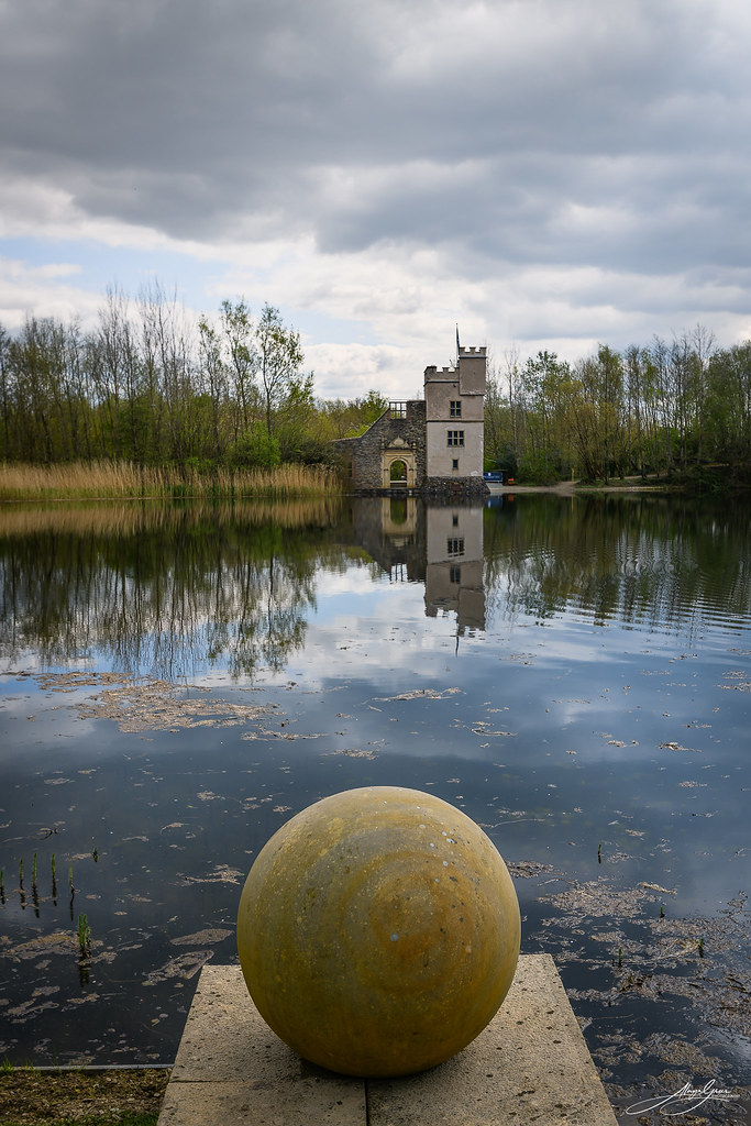 Spherical sculpture at Lake Difflin and Castle Folly, Oakfield Park, Raphoe, Co. Donegal, Ireland