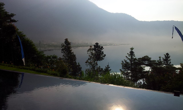 From infinity pool to deep blue lake, Lake Beratan, Bedugul highlands, North Bali, Indonesia