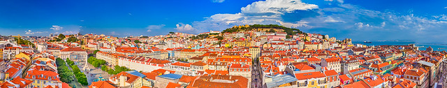 Romantic Destinations. Panorama of The Oldest Alfama District in Lisbon in Portugal While Townscape Picture Made During Daytime.
