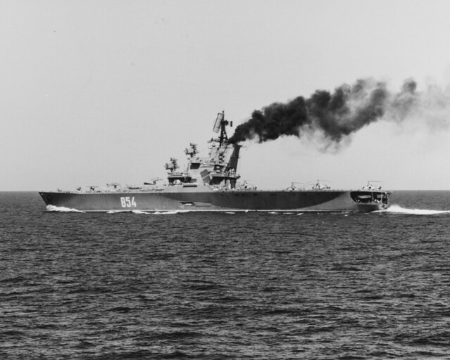 MOSKVA 854 Soviet Helicopter Carrier In the Mediterranean Sea, with Kamov KA-20 HARP Helicopters on her flight deck, May 1969