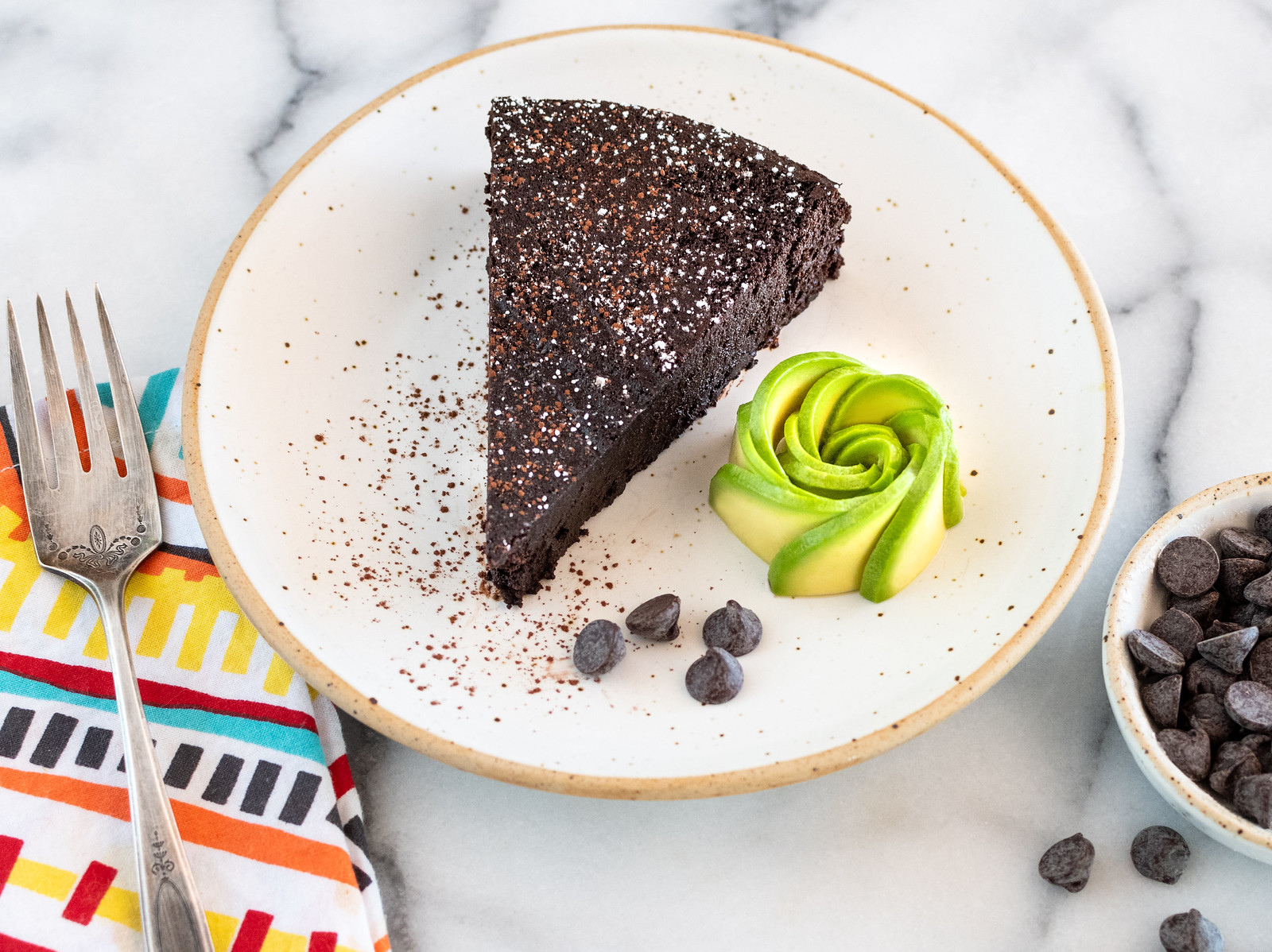 flourless triple chocolate cake with california avocado