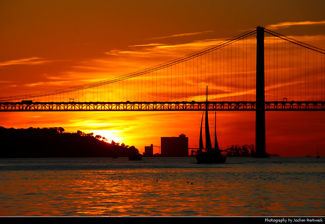 Ponte 25 de Abril & Tejo River at Sunset, Lisbon, Portugal
