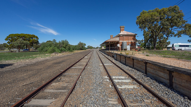 Looking South along the line past the Warracknabeal station.