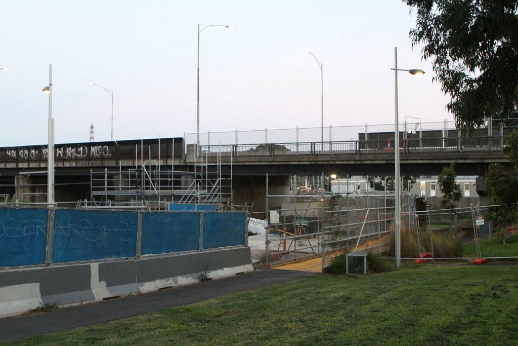 Parkland beside the Dynon Road overpass in West Melbourne closed off for West Gate Tunnel project works