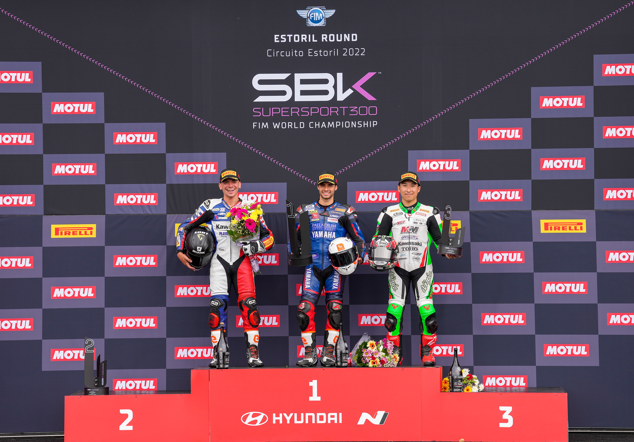 Podium WorldSSP300 (VLNR) #46 Samuel Di Sora - #41 Marc García - #61 Yuta Oakya