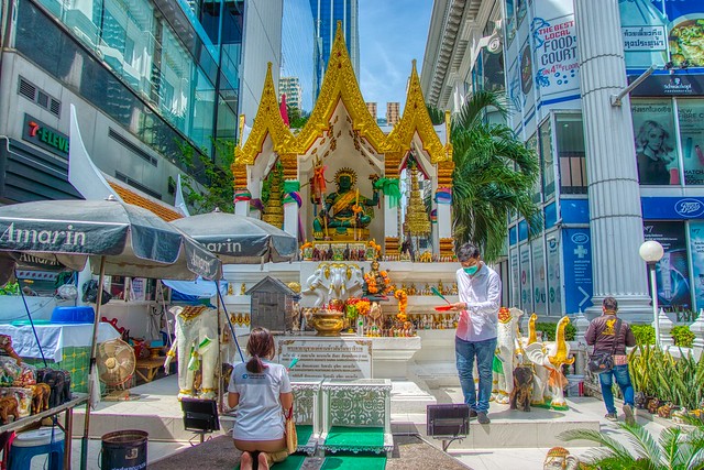 Indra Shrine in front of Amarin Plaza in Bangkok, Thailand
