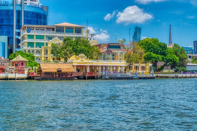 Marine department with pier by the Chao Phraya river in Bangkok, Thailand
