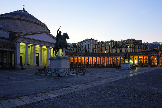 Plebiscite Square at dusk, Naples, Italy