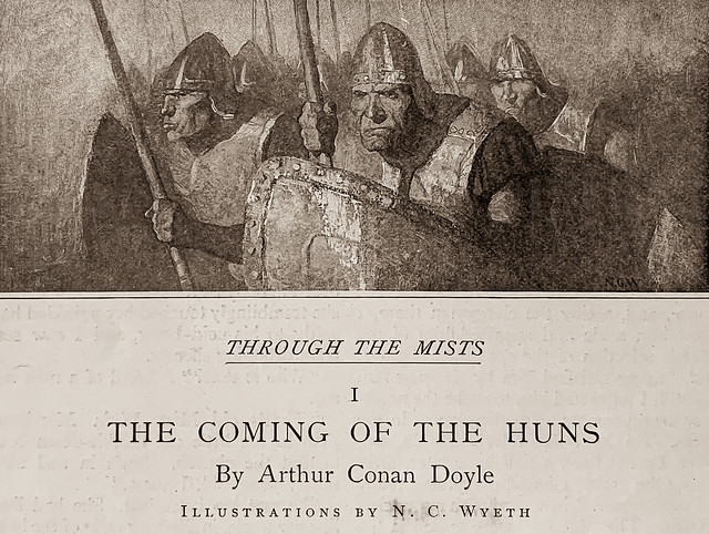 “The Coming of the Huns” by Arthur Conan Doyle in “Scribner’s” magazine, November, 1910.  Title page.  Art by N. C. Wyeth.
