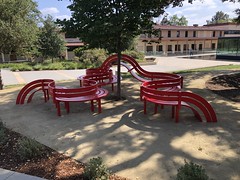 Curvy Red Park Bench – Claremont Colleges
