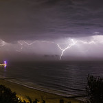 15. Mai 2022 - 23:04 - We do not get much thunder and lightning in England, normally one good storm every 5 years!
This was one of those nights I was watching it develop across the English Channel from northern France and in the end went out at 12.00 pm and headed for the cliffs in Bournemouth. 
I set the camera up in the light rain and took this shot in the first 5 minutes and then the rain turned nasty and given I had no rain cover or my large green cloth I gave up and headed back to the car as I really did not want to destroy the R5 two weeks before a photo trip to France. Really nice flash of lightning that covered 80 degrees of the view. 