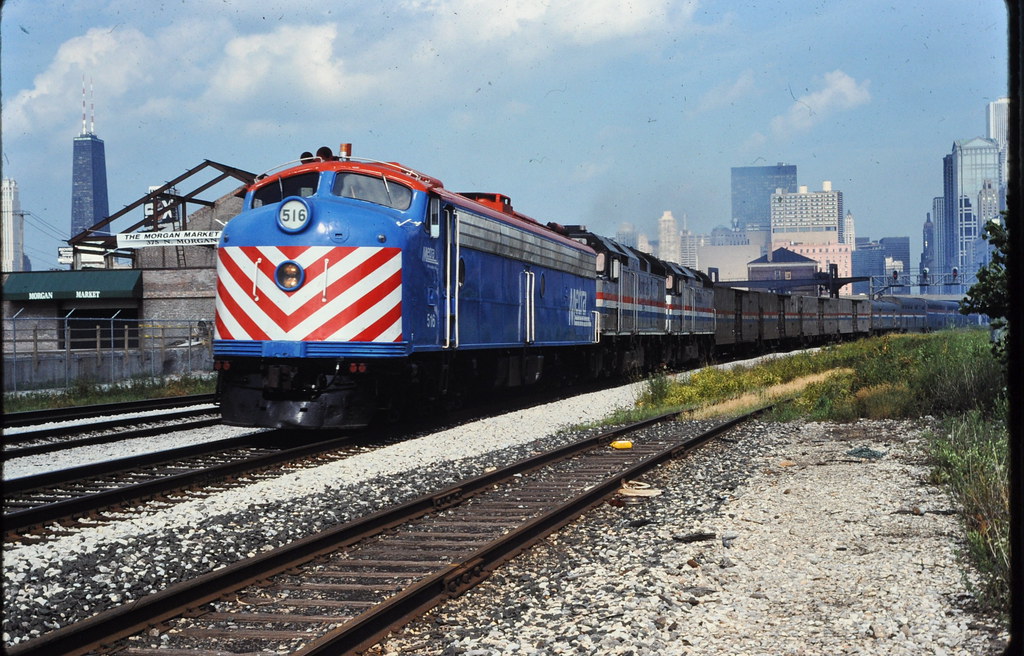 Metra E-unit with Amtrak detour Chicago IL 1993