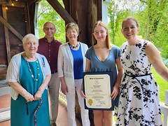 Rep. Zawistowski presents a citation to Gretchen Gustafson of Suffield in recognition of her &quot;Good Citizen Award&quot; from the Sibbil Dwight Kent Chamber of the Daughters of the American Revolution at the Phelps-Hatheway House in Suffield.