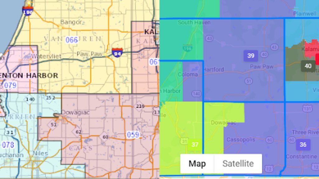 Redistricting District Map Comparison - southwest MI