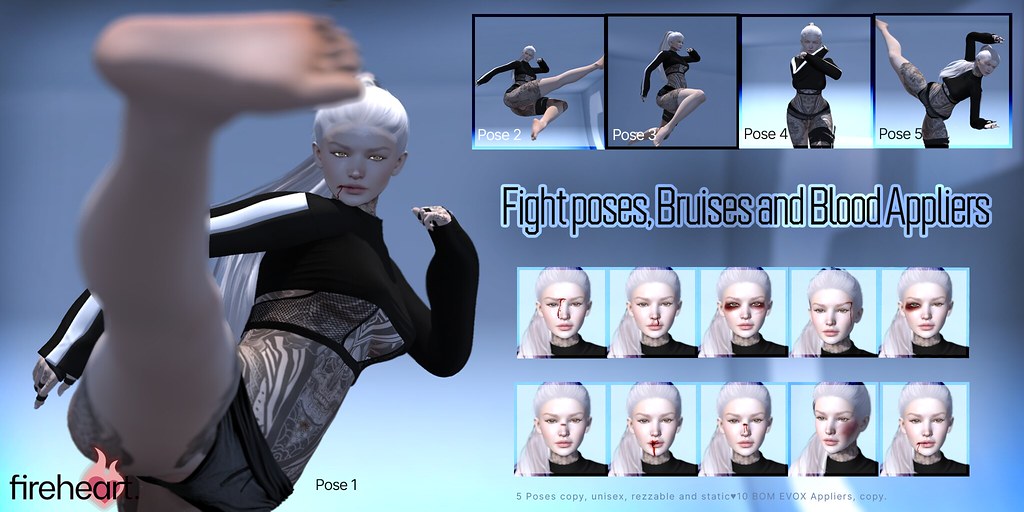Fireheart Fight Poses, Bruises and Blood Appliers