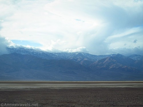 Clouds over fresh snow on the Panamint Mountains, Badwater Road, Death Valley National Park, California