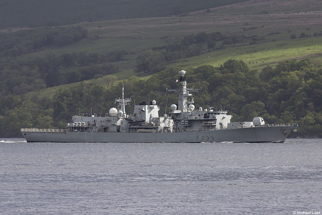 The RN Type-23 frigate HMS Richmond, F239; off Blairmore, Loch Long, Argyll & Bute, Scotland.