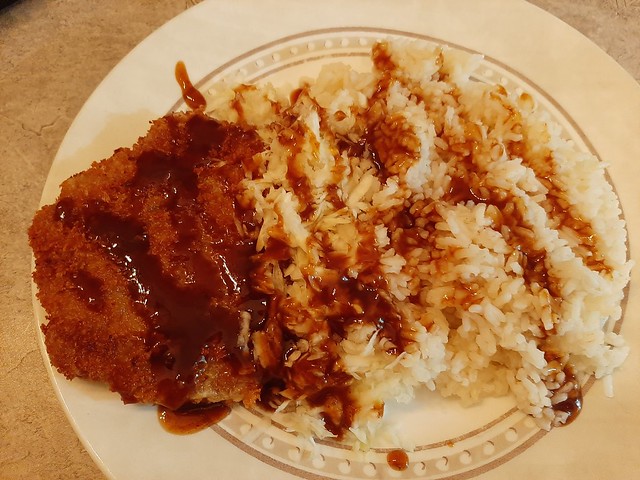 Seitan Cutlet & Rice with Katsu Sauce (Vegan)