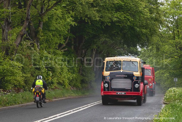 WTC 68 Leyland Octopus on the The Long Haul Club Historic Commercial Vehicle Run with a 1970 BSA Motorcycle passing by