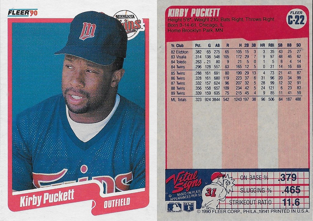 1990 Fleer Wax Box Card - white stock - Puckett, Kirby