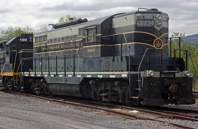South Branch Valley EX-B&O GP9 6604 rests at the shops. The 6604 was built as B&O 751 in April of 1955.