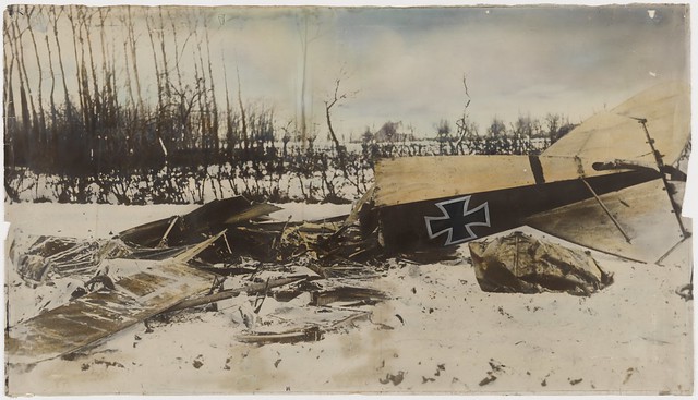 German airplane crashed in the snow, ca. 1918