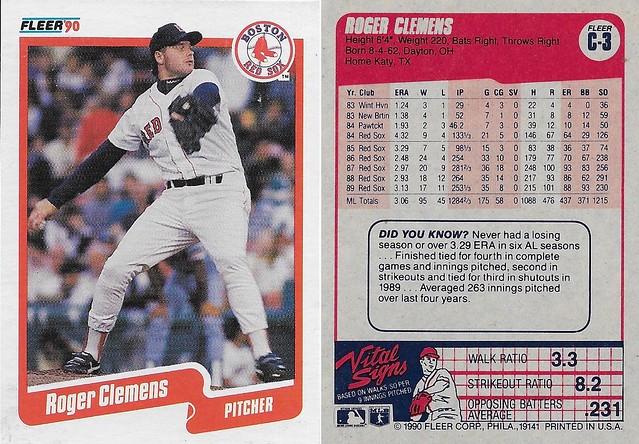 1990 Fleer Wax Box Card - white stock - Clemens, Roger