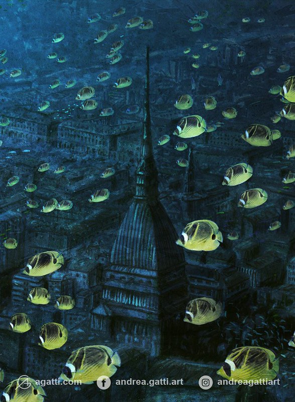 Panorama con pesci gialli