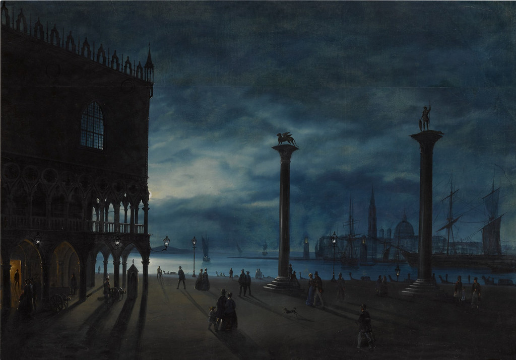 Ippolito Caffi «Venezia, veduta notturna con la Piazzetta San Marco e il Molo, con vista sull'Isola di San Giorgio»
