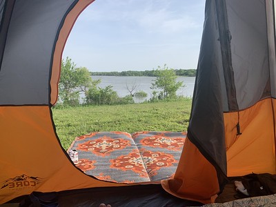 Monday Morning Looking out at the Lake from Our Tent