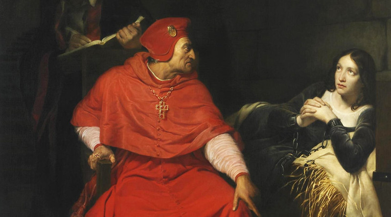 Juana de Arco es interrogada por El Cardenal de Winchester en su prisión, 1431. Pintura de Paul Delaroche (1797-1856),