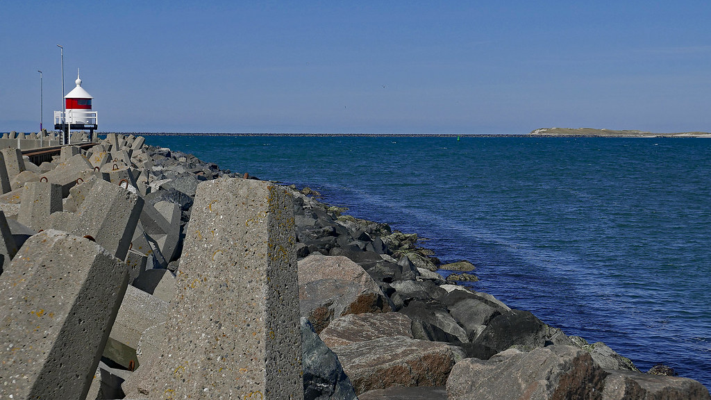 Coast protection with concrete elements at the mouth of the Limfjord at the outer side of Thyborøn (DK) harbour