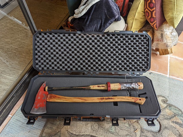 Back4Blood replica axe and bat 2, gifts from Ben Grossman, home, Burbank, California, USA