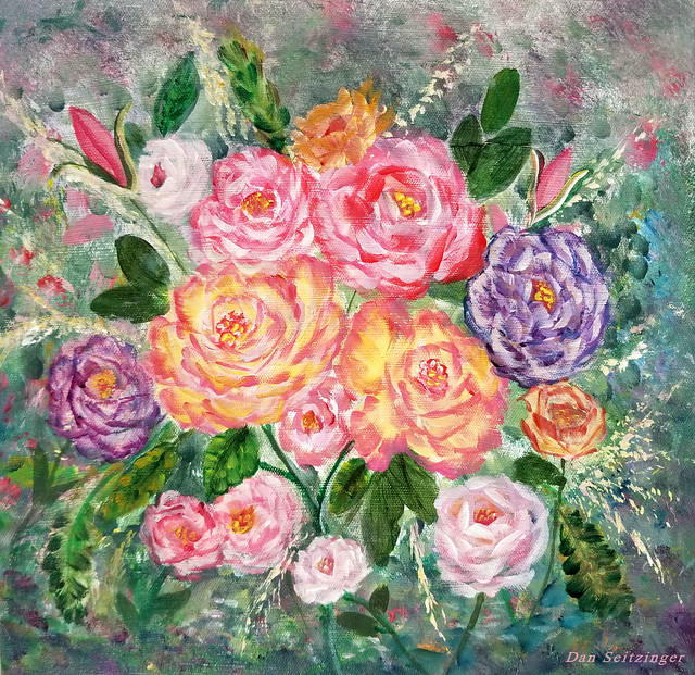 Garden Rose Acrylic Painting by Dan Seitzinger 5-30-22