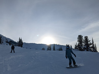 Snowboarding at sunrise