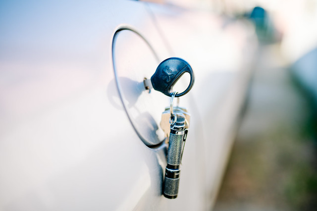 Key in a car's fuel cap