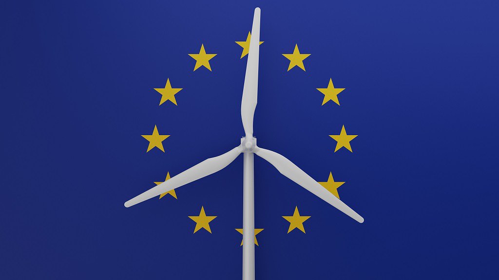 EU flag with windturbine