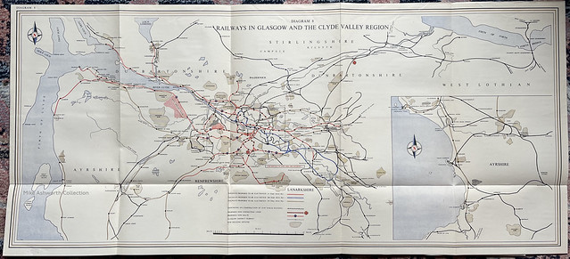 British Transport Commission - Passenger Transport in Glasgow & District - report, 1951 : map of the railways in Glasgow and the Clyde Valley region